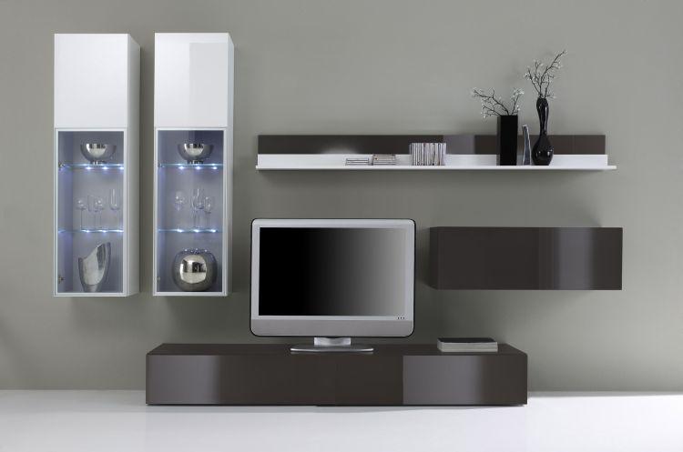 Mobilă living modernă cu corpuri suspendate albe